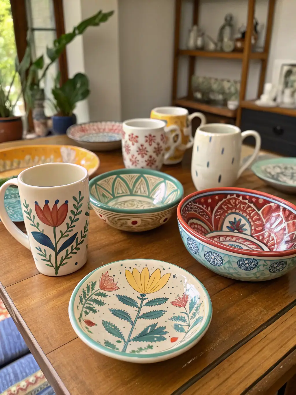 A vibrant photo showcasing a variety of Afghan kitchenware, including intricately designed pots, pans, and serving dishes, arranged on a rustic wooden table.